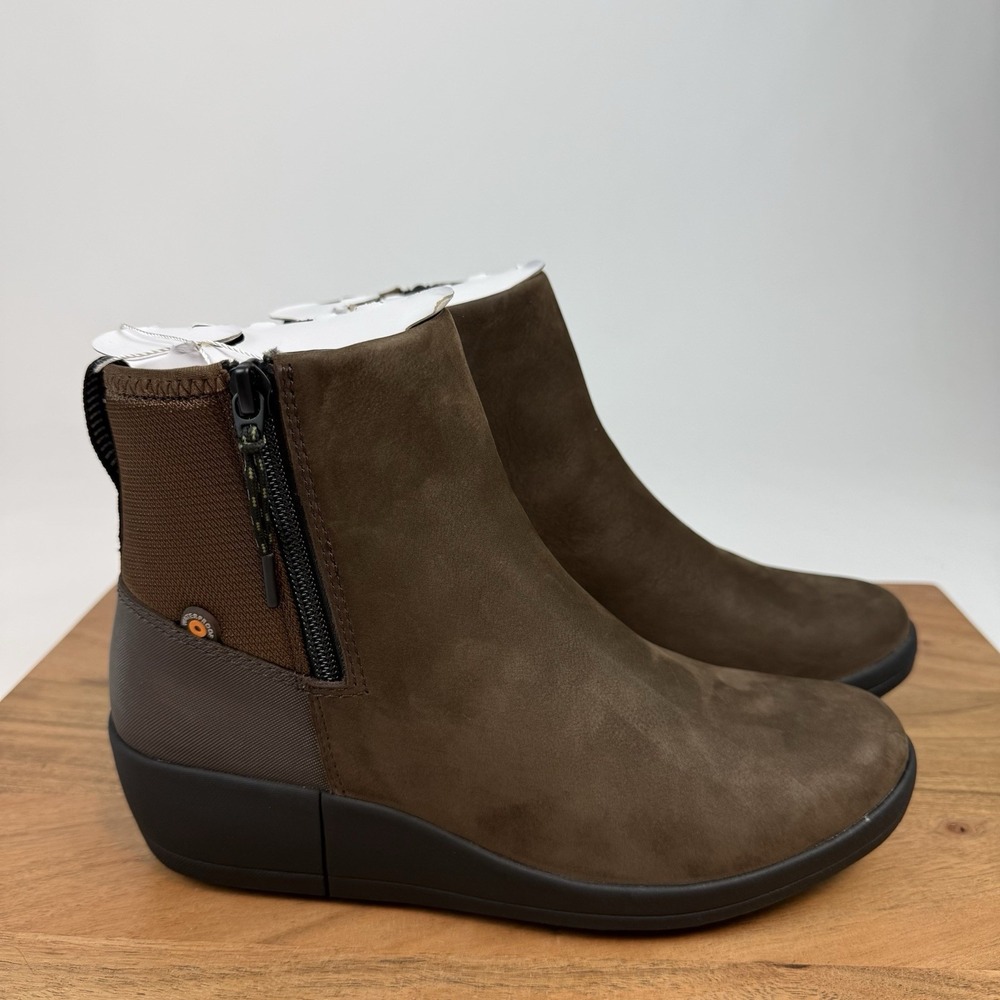 New Womens Bogs Vista Rugged Zip Waterproof Brown Leather Ankle Boots Sz 7 M‎